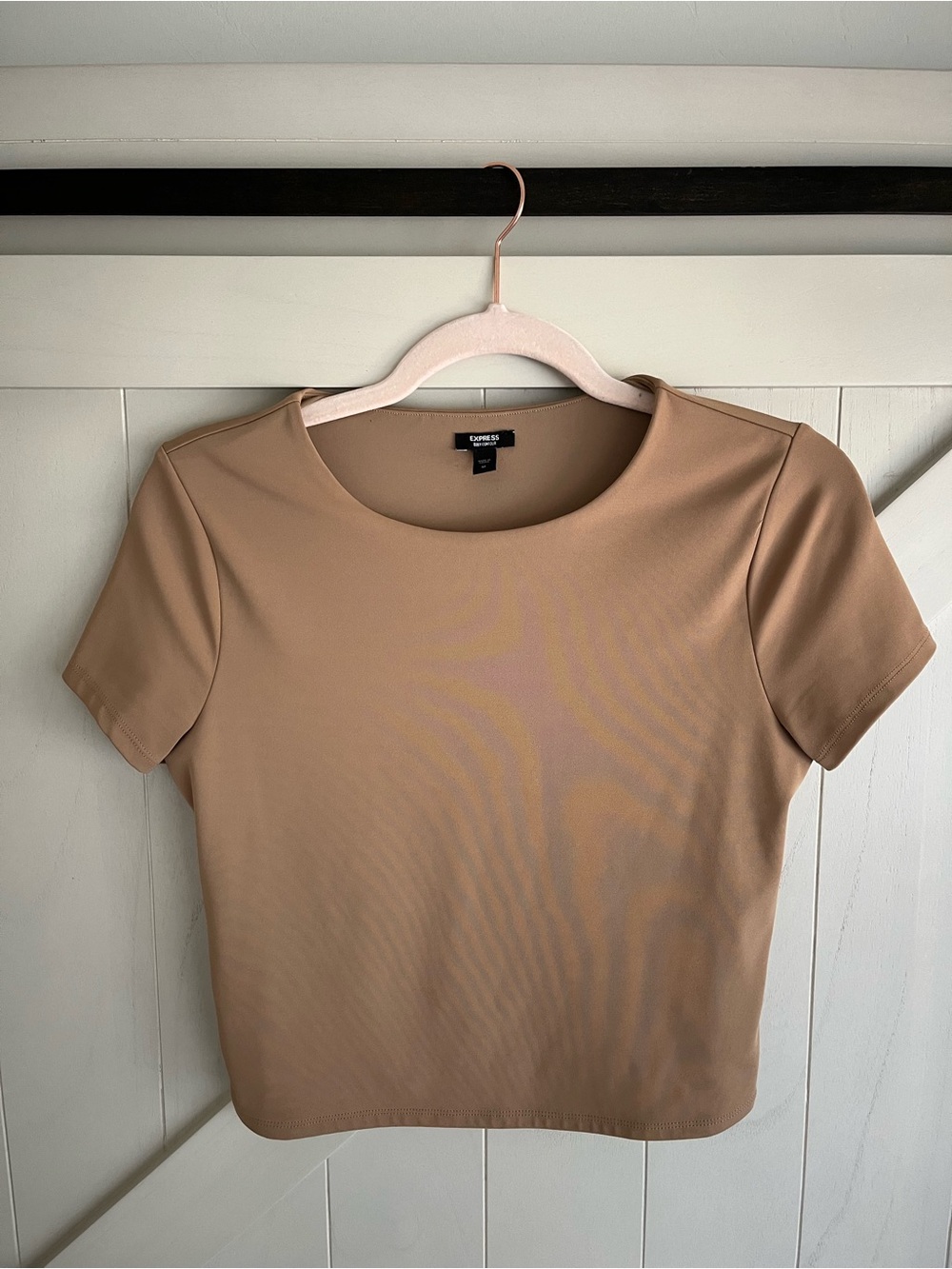 Express Women's Tan Short Sleeve Crew Neck Top